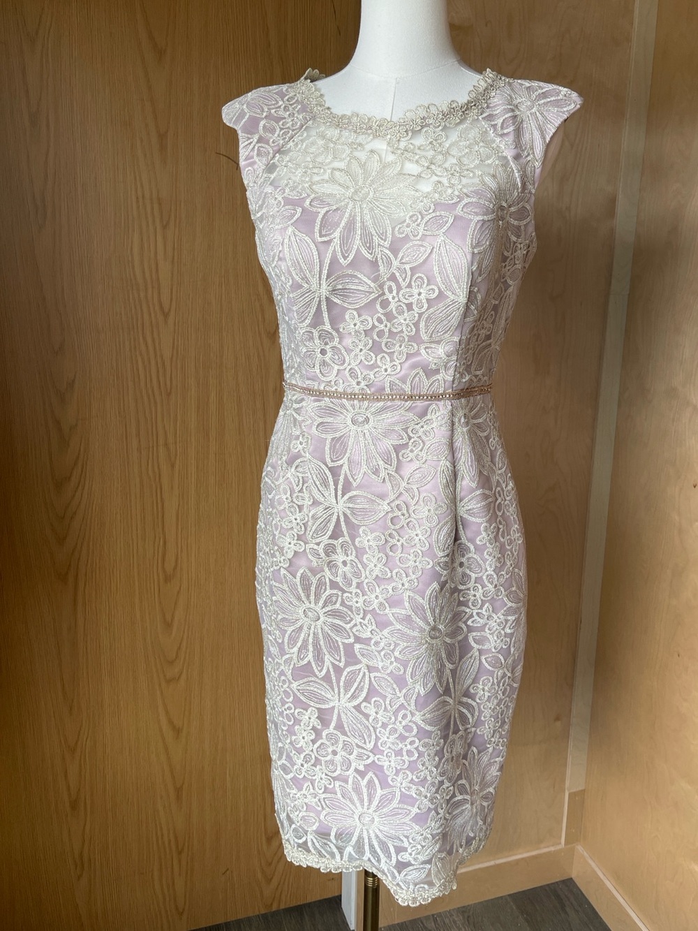 JS Collections Cream Lace Sheath Dress over Light Lavender